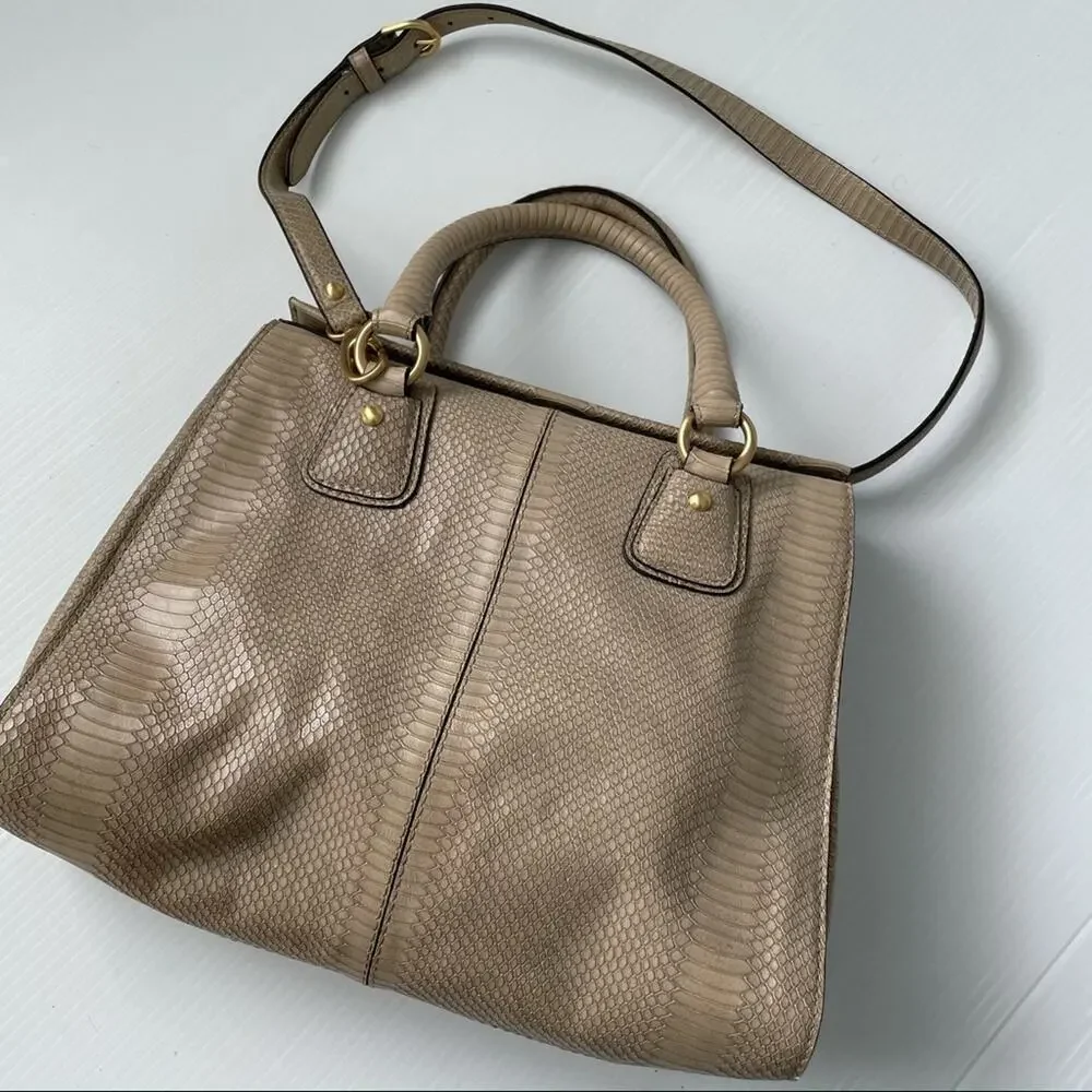 Talbots leather satchel purse magnetic closure w/ embossed snakeskin pattern